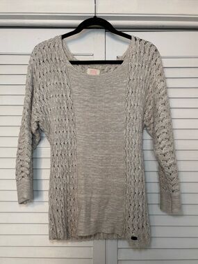 Quiksilver Women’s Scoop Neck Open Knit Sweater Size XS Beige Coastal